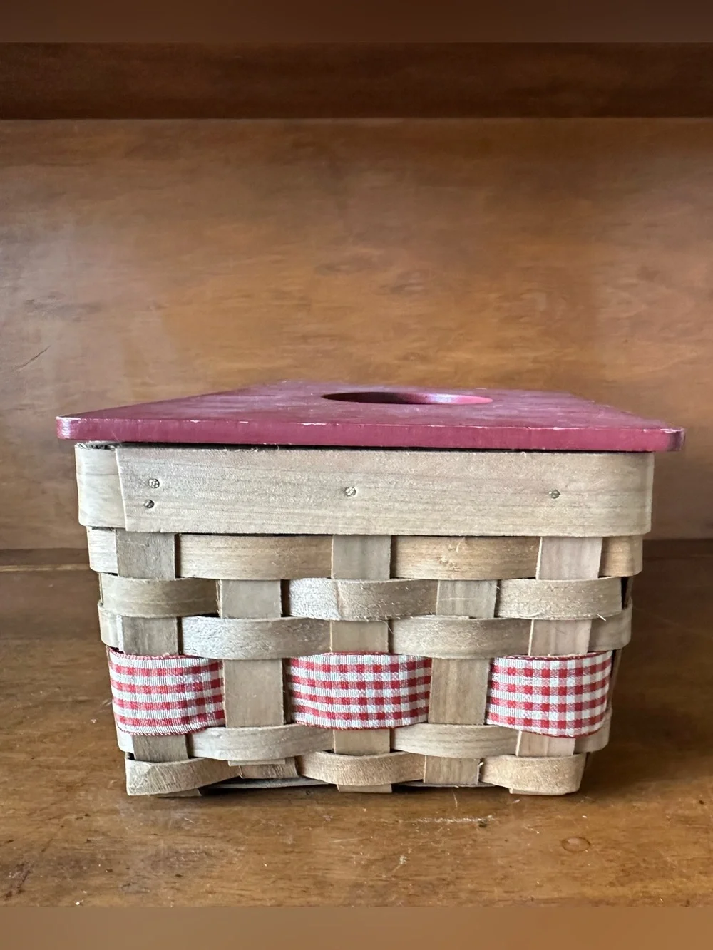 Woven Wood Tissue Box Cover Star Patriotic Gingham Country Decor 2015 Christmas